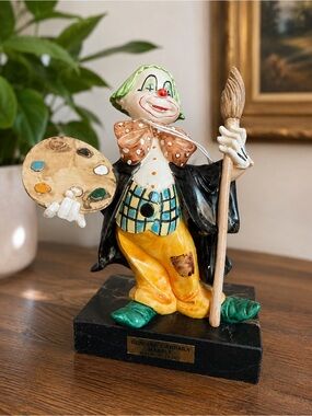 Vintage 80 Italian Simonelli DEPOSE Clown Artist Painter Genuine Carrara Marble